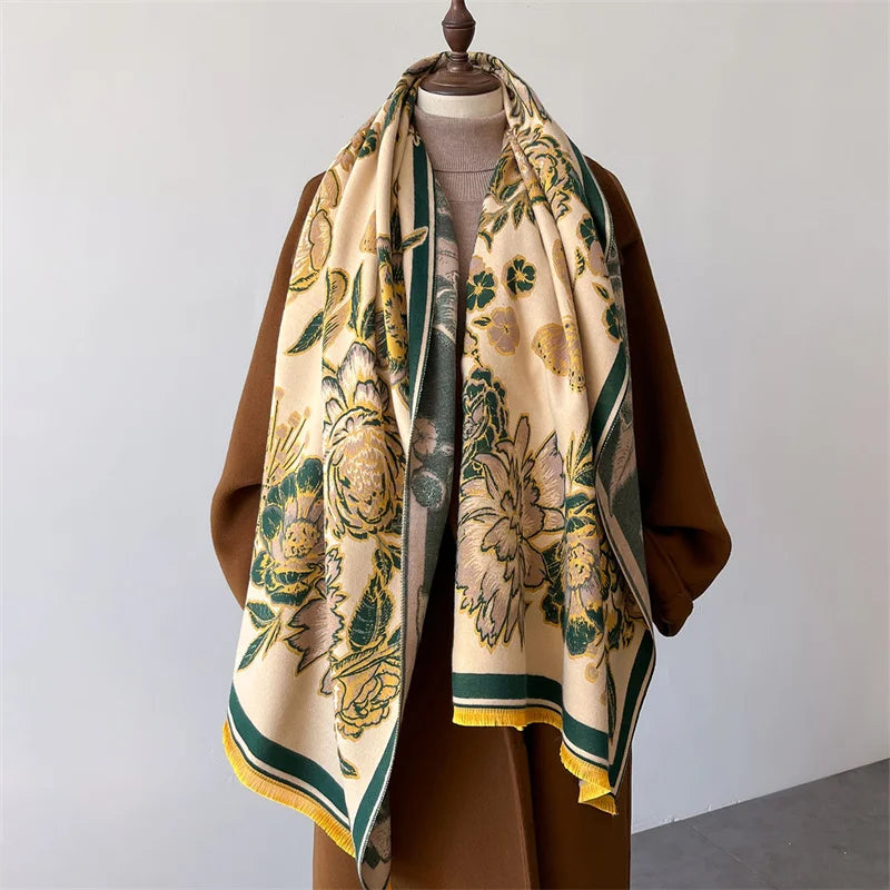 Floral Scarf Winter Women Pashmina Shawls Warm Blanket Wraps