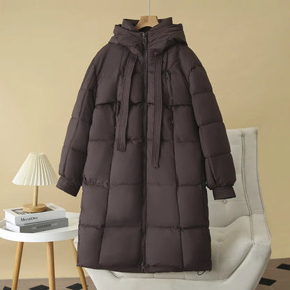 Winter Loose Design Ribbon Hooded Thicken Warm Cotton-padded Jacket