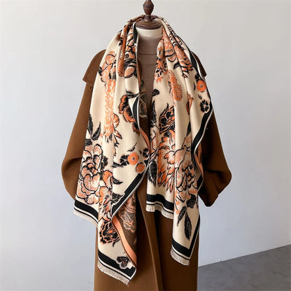 Floral Scarf Winter Women Pashmina Shawls Warm Blanket Wraps