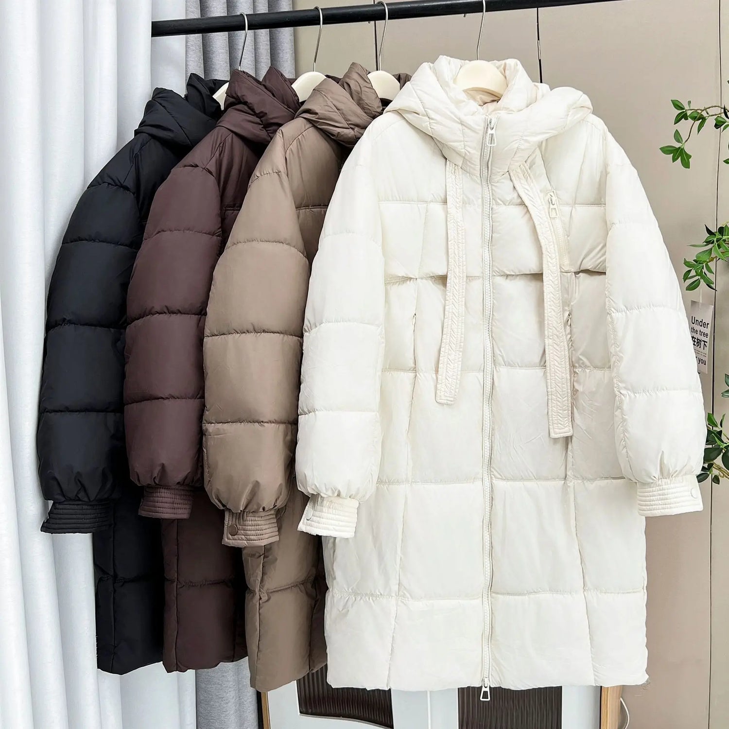 Winter Loose Design Ribbon Hooded Thicken Warm Cotton-padded Jacket