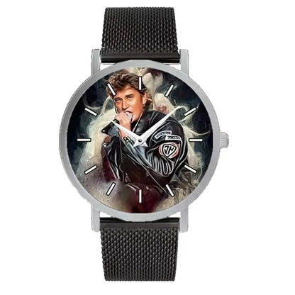 New Johnny Hallyday Watch Metal Stainless Steel Mesh Strap Fan Gift