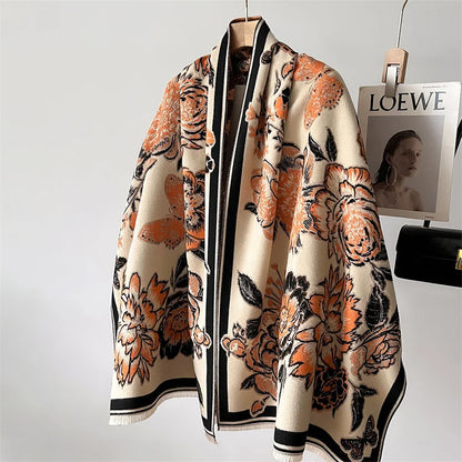 Floral Scarf Winter Women Pashmina Shawls Warm Blanket Wraps