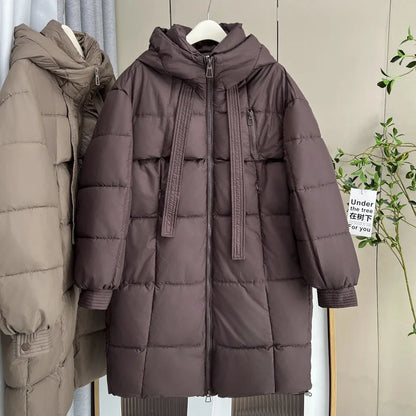 Winter Loose Design Ribbon Hooded Thicken Warm Cotton-padded Jacket