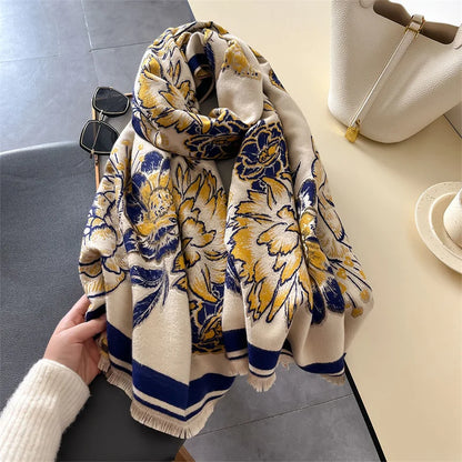 Floral Scarf Winter Women Pashmina Shawls Warm Blanket Wraps