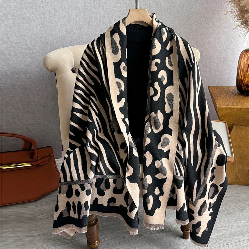 Luxury Cashmere Sacarf For Women Horse Print Thick Winter Blanket