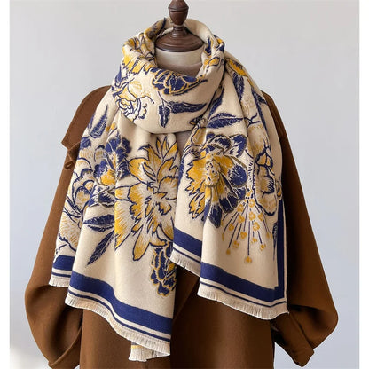 Floral Scarf Winter Women Pashmina Shawls Warm Blanket Wraps