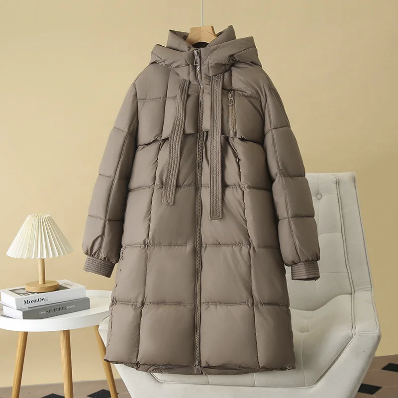 Winter Loose Design Ribbon Hooded Thicken Warm Cotton-padded Jacket