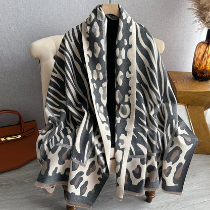 Luxury Cashmere Sacarf For Women Horse Print Thick Winter Blanket