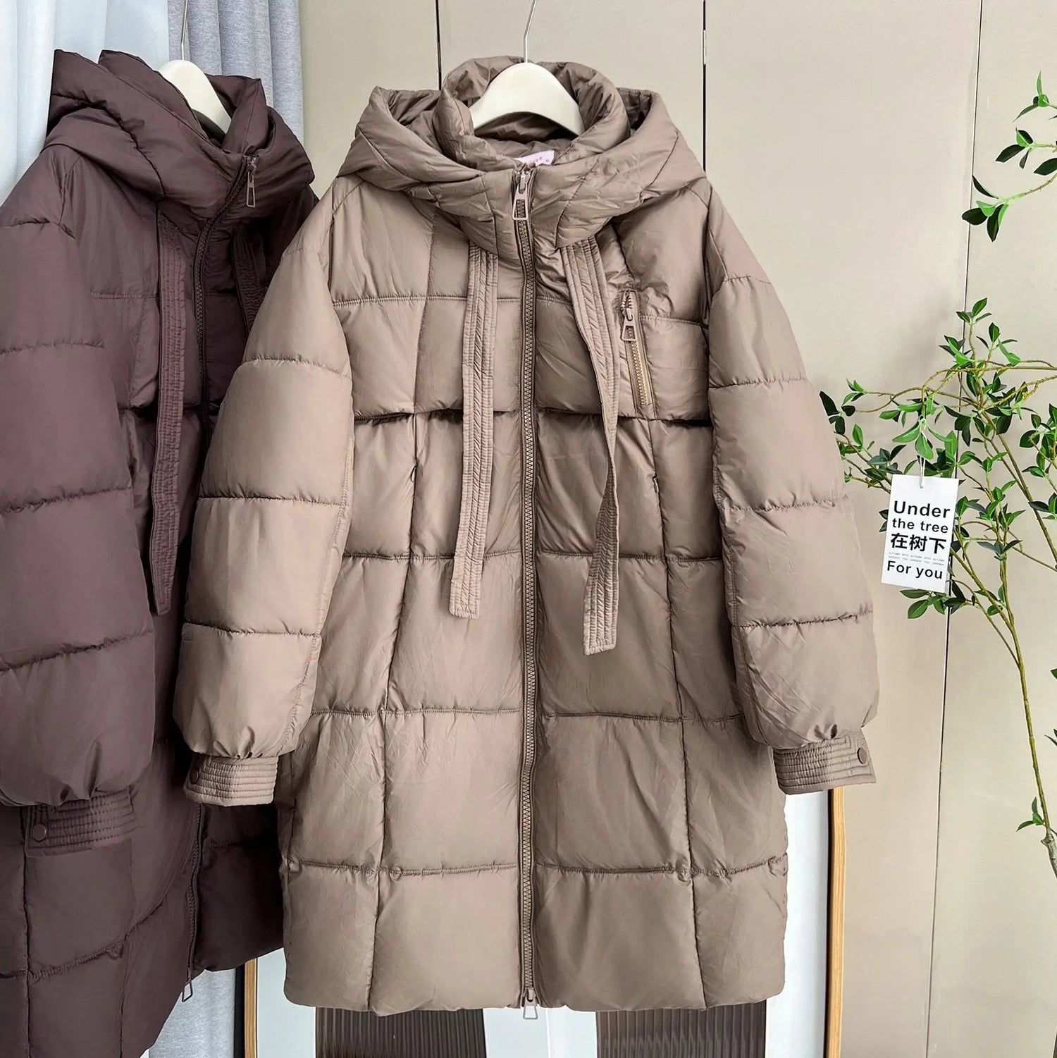 Winter Loose Design Ribbon Hooded Thicken Warm Cotton-padded Jacket