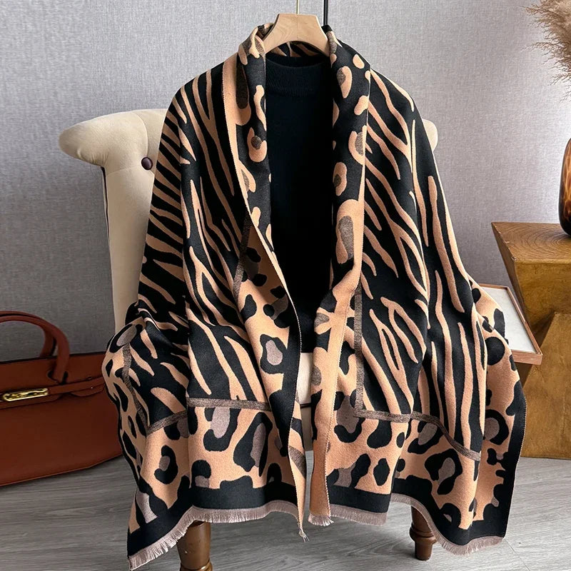 Luxury Cashmere Sacarf For Women Horse Print Thick Winter Blanket