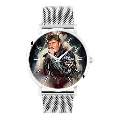 New Johnny Hallyday Watch Metal Stainless Steel Mesh Strap Fan Gift