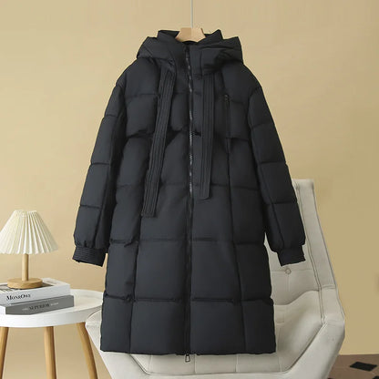 Winter Loose Design Ribbon Hooded Thicken Warm Cotton-padded Jacket